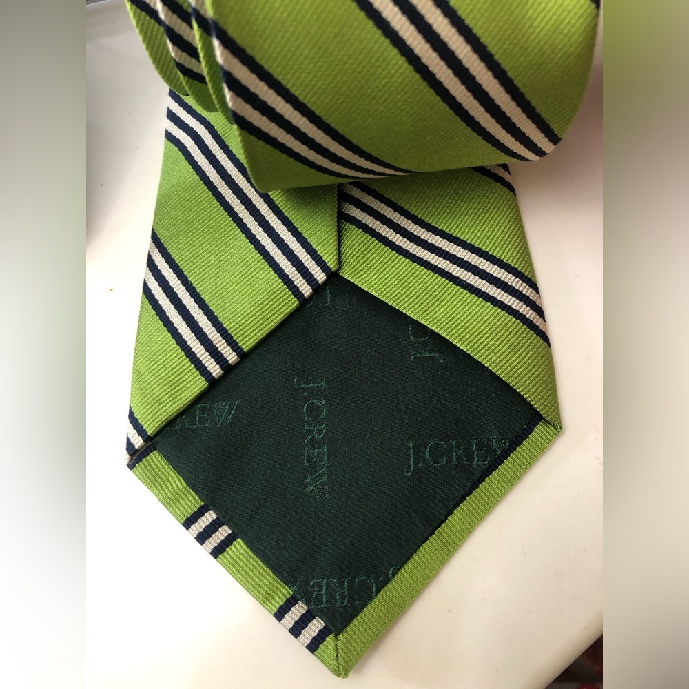 J. Crew Green Striped Silk Imported Tie - Picture 4 of 15